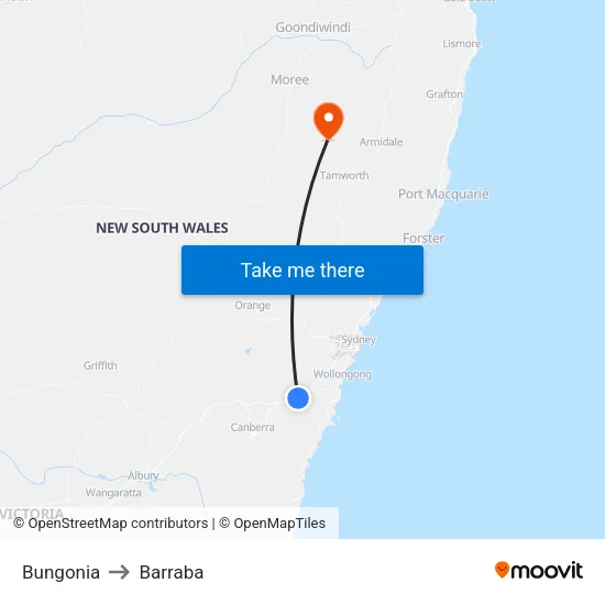 Bungonia to Barraba map