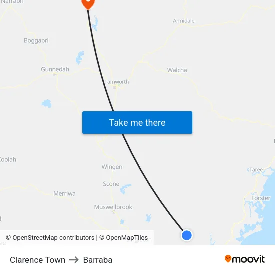 Clarence Town to Barraba map