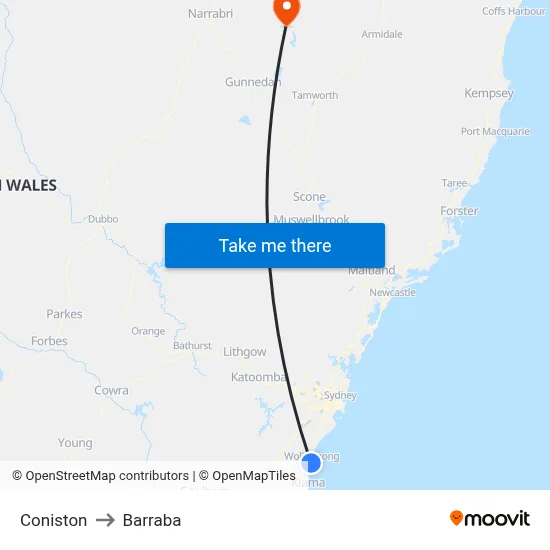 Coniston to Barraba map