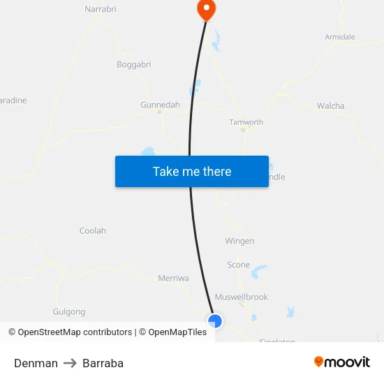 Denman to Barraba map