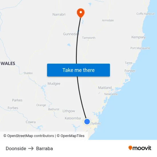 Doonside to Barraba map