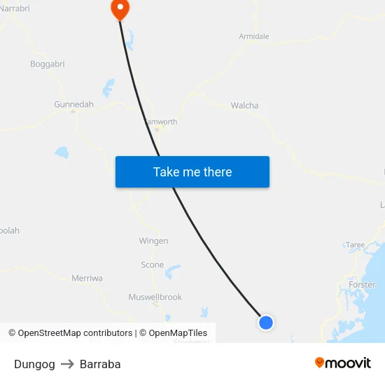 Dungog to Barraba map