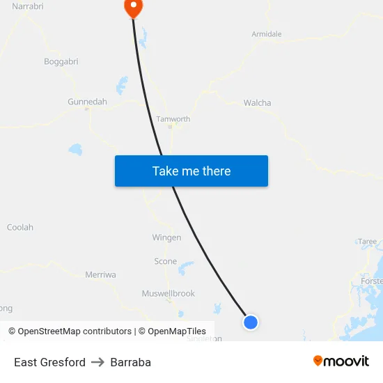 East Gresford to Barraba map