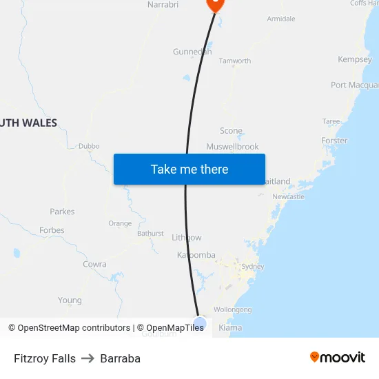 Fitzroy Falls to Barraba map