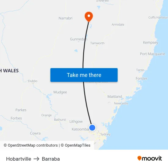 Hobartville to Barraba map