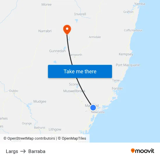 Largs to Barraba map
