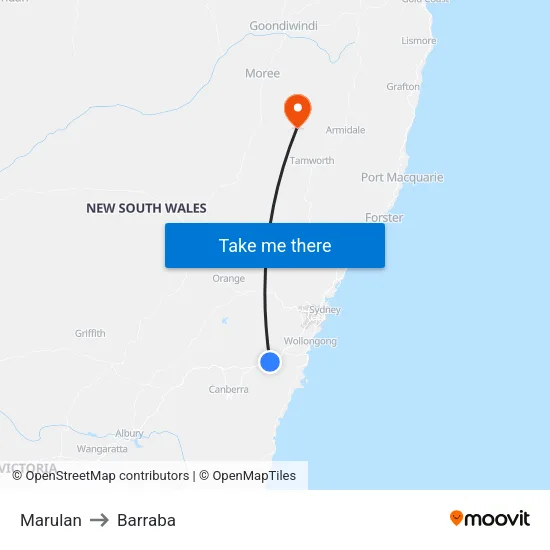 Marulan to Barraba map