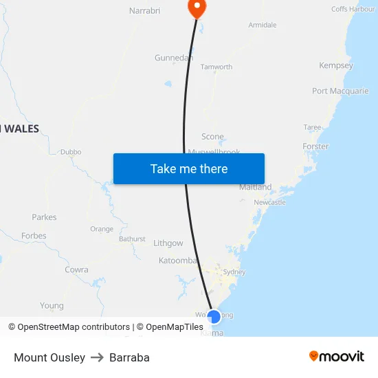 Mount Ousley to Barraba map