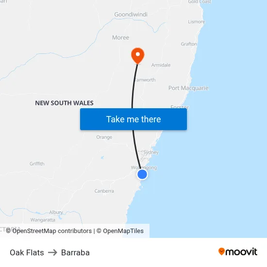 Oak Flats to Barraba map