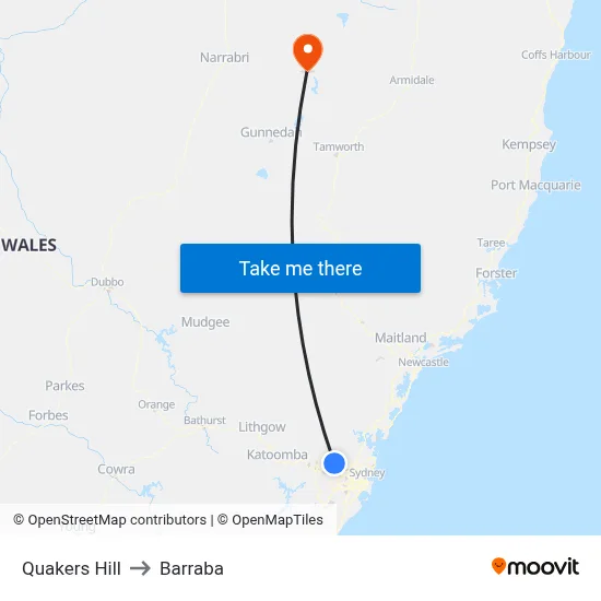 Quakers Hill to Barraba map