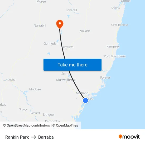 Rankin Park to Barraba map