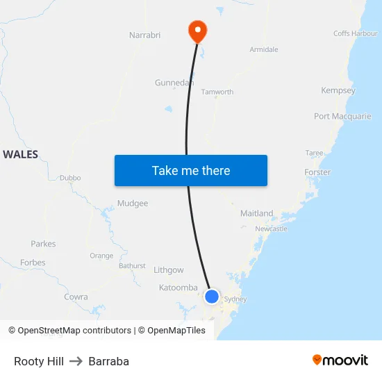 Rooty Hill to Barraba map