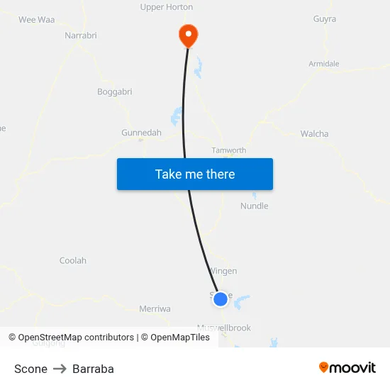 Scone to Barraba map