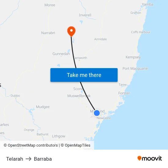 Telarah to Barraba map