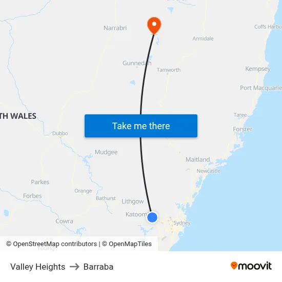 Valley Heights to Barraba map