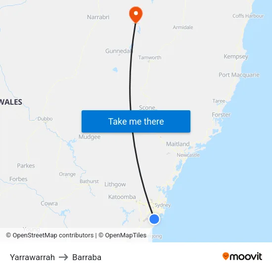 Yarrawarrah to Barraba map