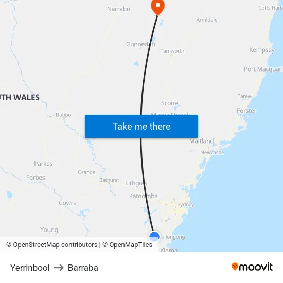 Yerrinbool to Barraba map
