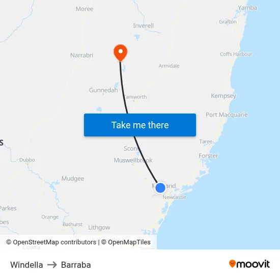 Windella to Barraba map