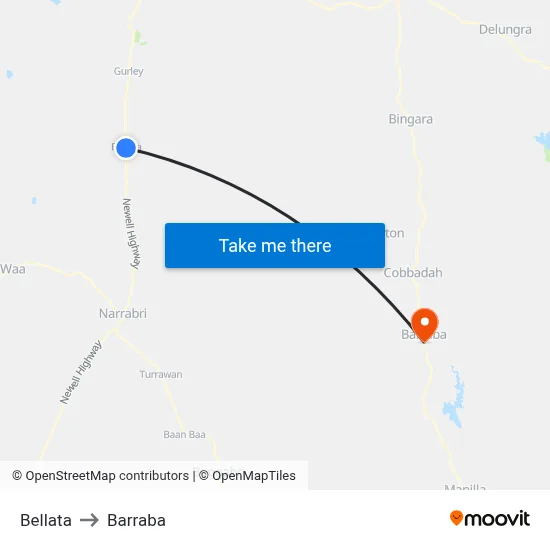 Bellata to Barraba map
