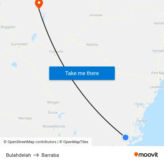 Bulahdelah to Barraba map