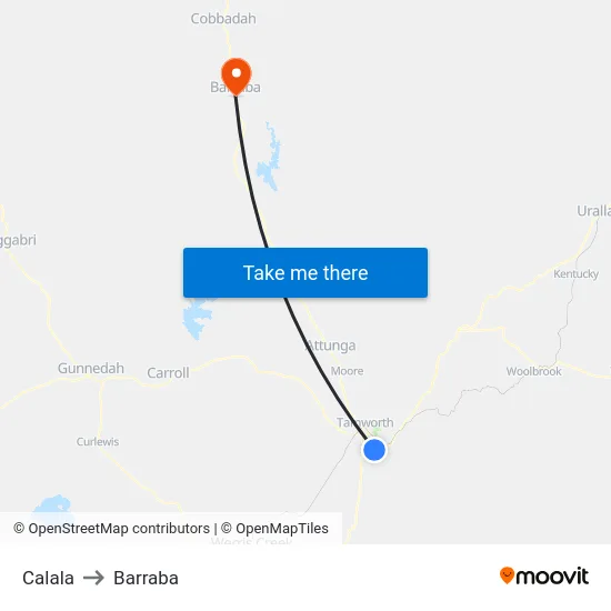 Calala to Barraba map