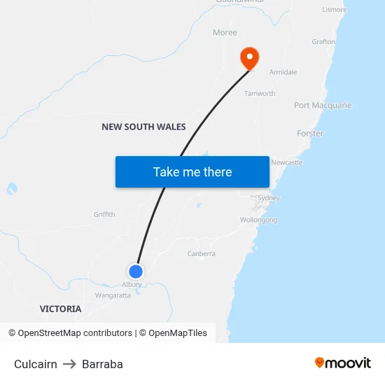 Culcairn to Barraba map