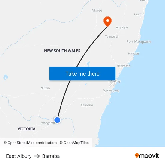 East Albury to Barraba map