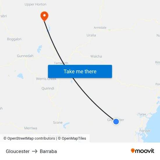 Gloucester to Barraba map