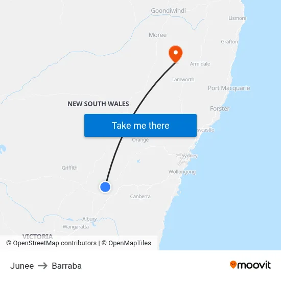Junee to Barraba map