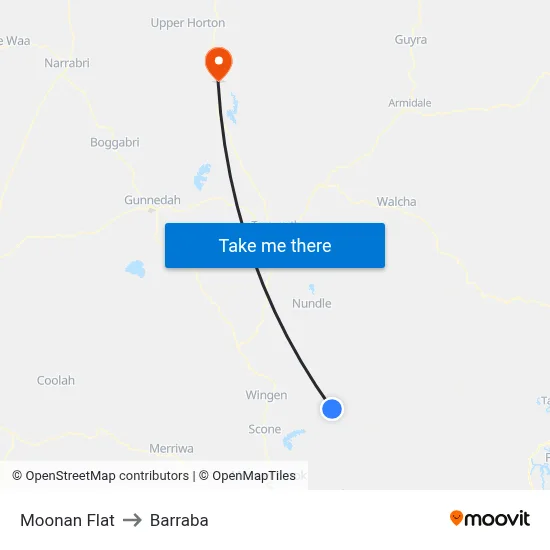 Moonan Flat to Barraba map