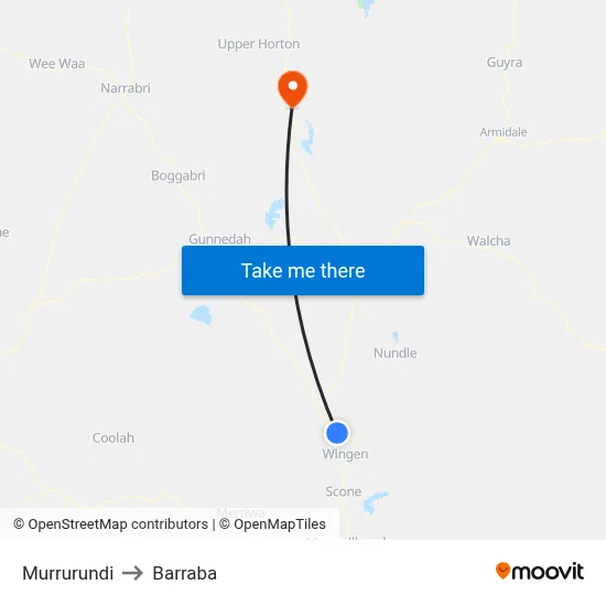 Murrurundi to Barraba map