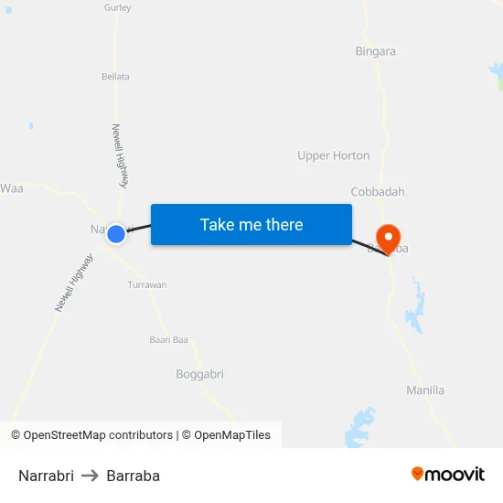 Narrabri to Barraba map