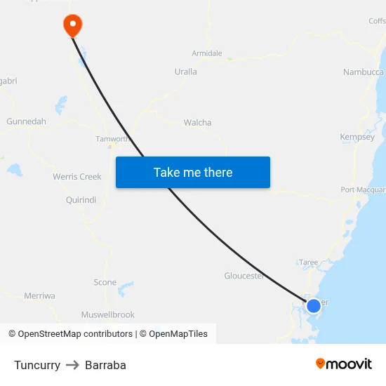 Tuncurry to Barraba map