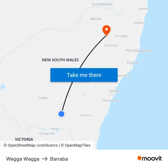 Wagga Wagga to Barraba map