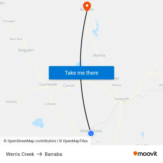 Werris Creek to Barraba map