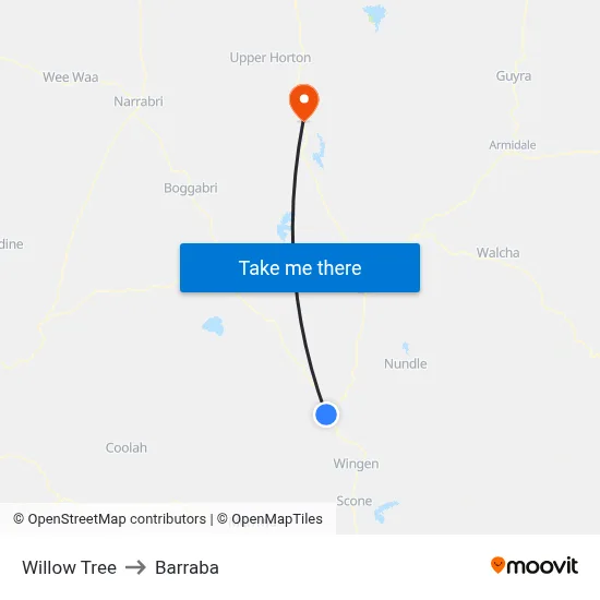 Willow Tree to Barraba map