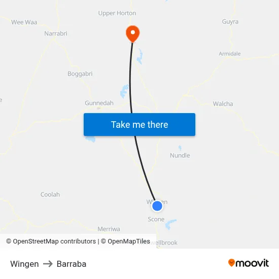 Wingen to Barraba map