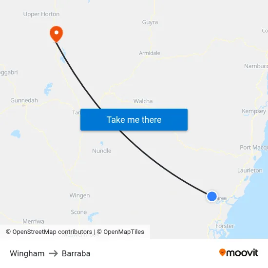 Wingham to Barraba map