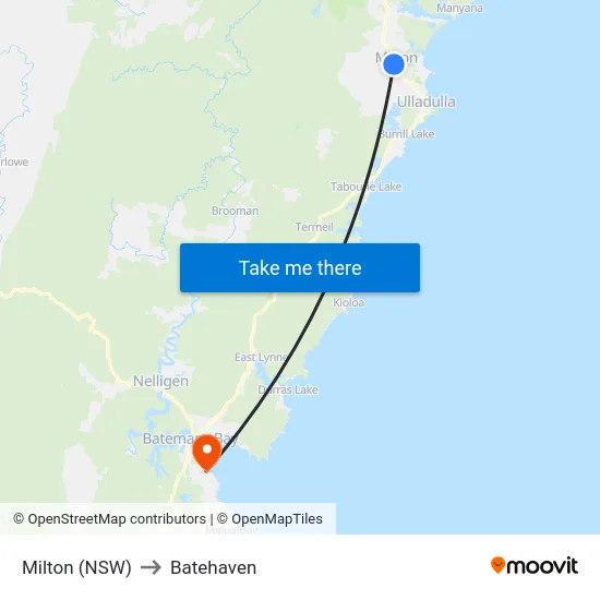 Milton (NSW) to Batehaven map