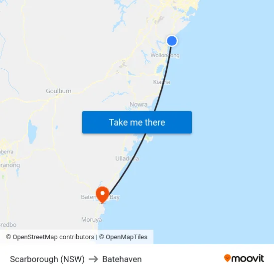 Scarborough (NSW) to Batehaven map