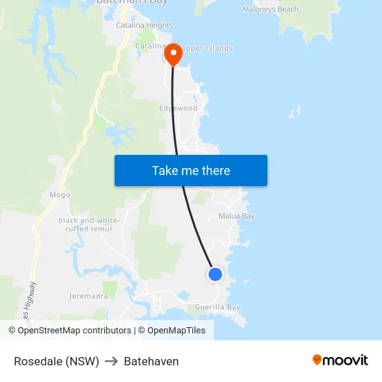 Rosedale (NSW) to Batehaven map
