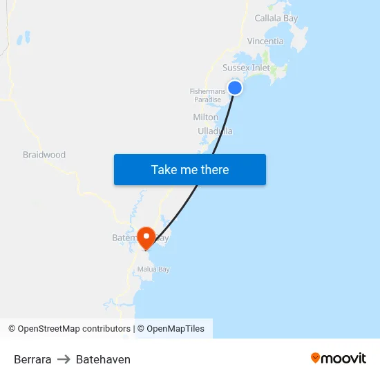 Berrara to Batehaven map