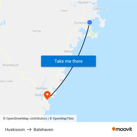 Huskisson to Batehaven map