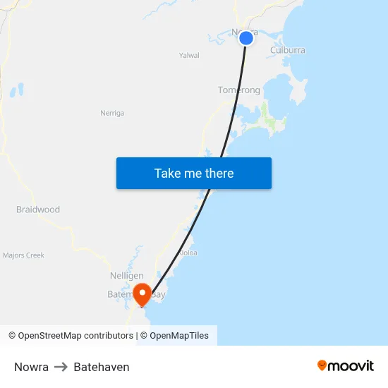 Nowra to Batehaven map