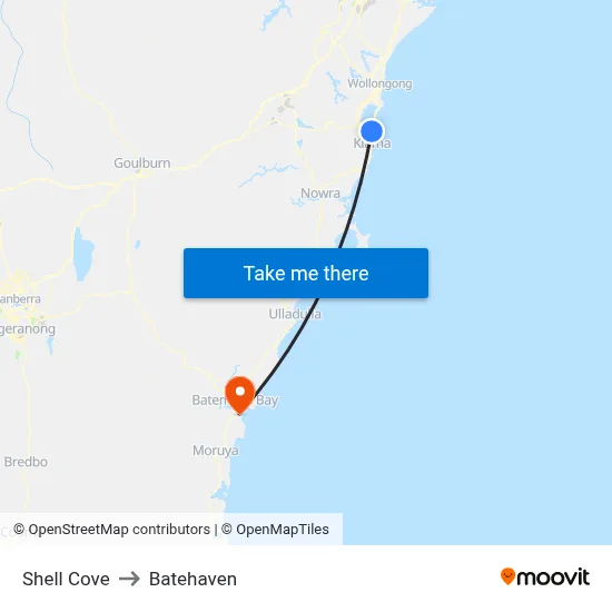 Shell Cove to Batehaven map