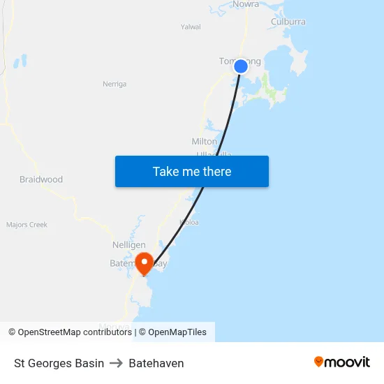 St Georges Basin to Batehaven map