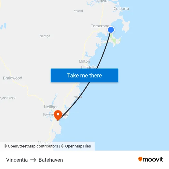 Vincentia to Batehaven map