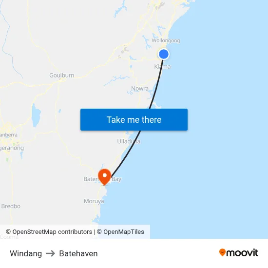 Windang to Batehaven map