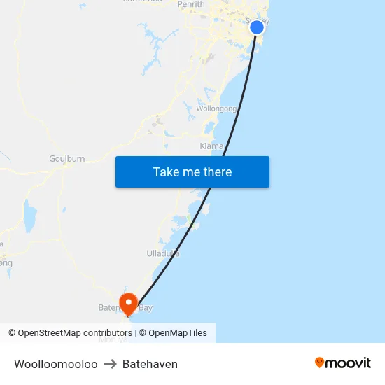 Woolloomooloo to Batehaven map