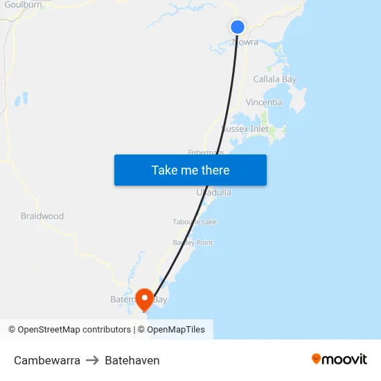 Cambewarra to Batehaven map